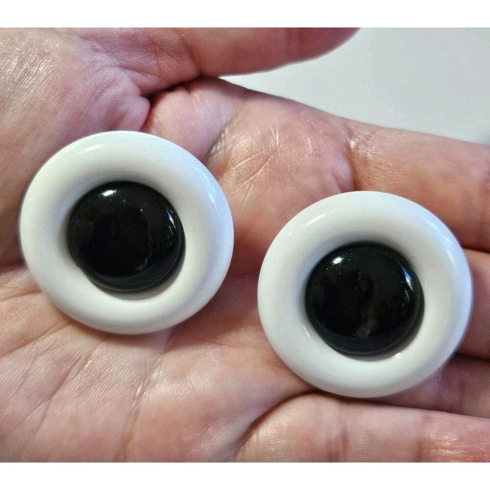 Large Round Retro Metal Black and White Pierced Earrings